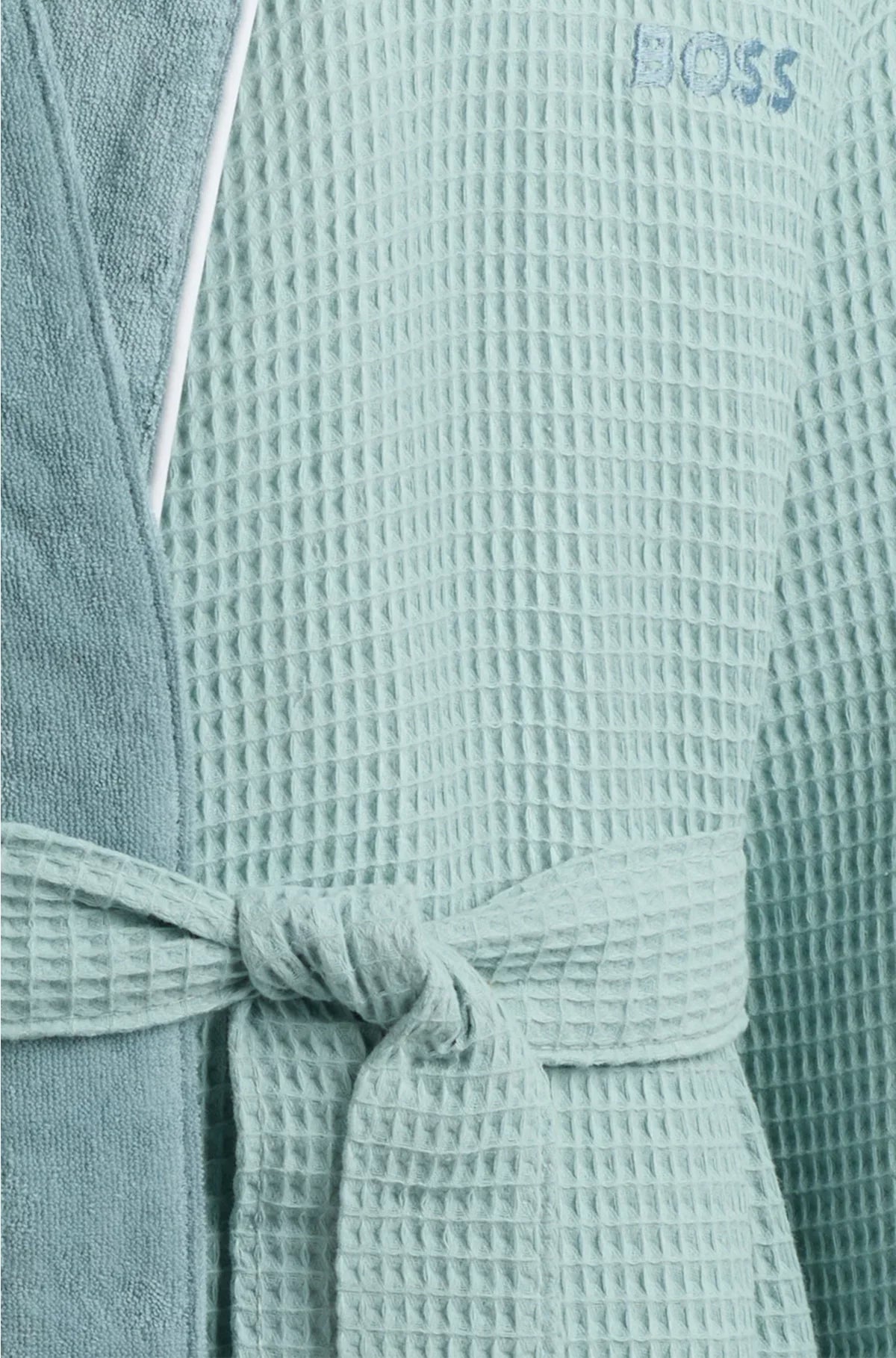 HONEYCOMB-COTTON DRESSING GOWN WITH TERRY CONTRASTS