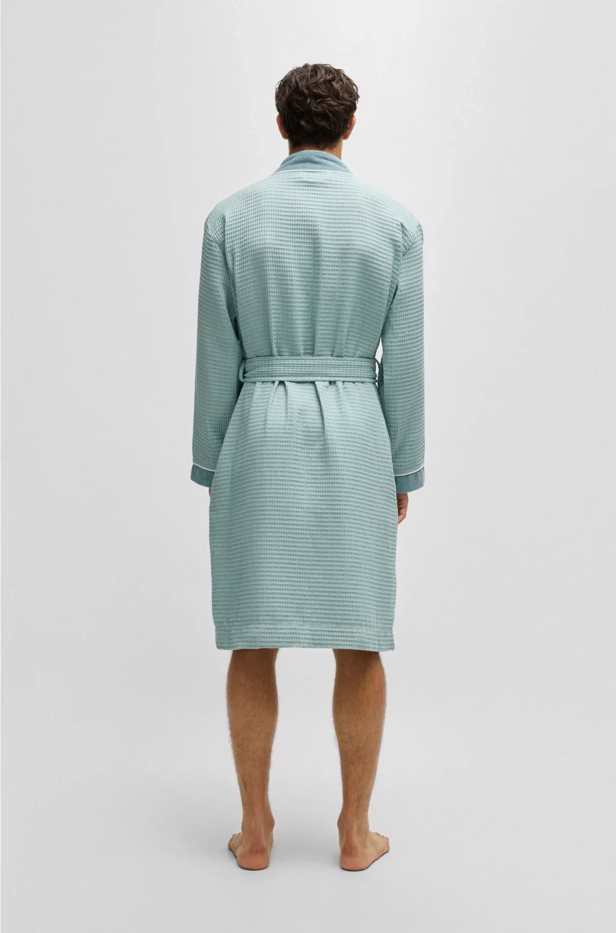 HONEYCOMB-COTTON DRESSING GOWN WITH TERRY CONTRASTS