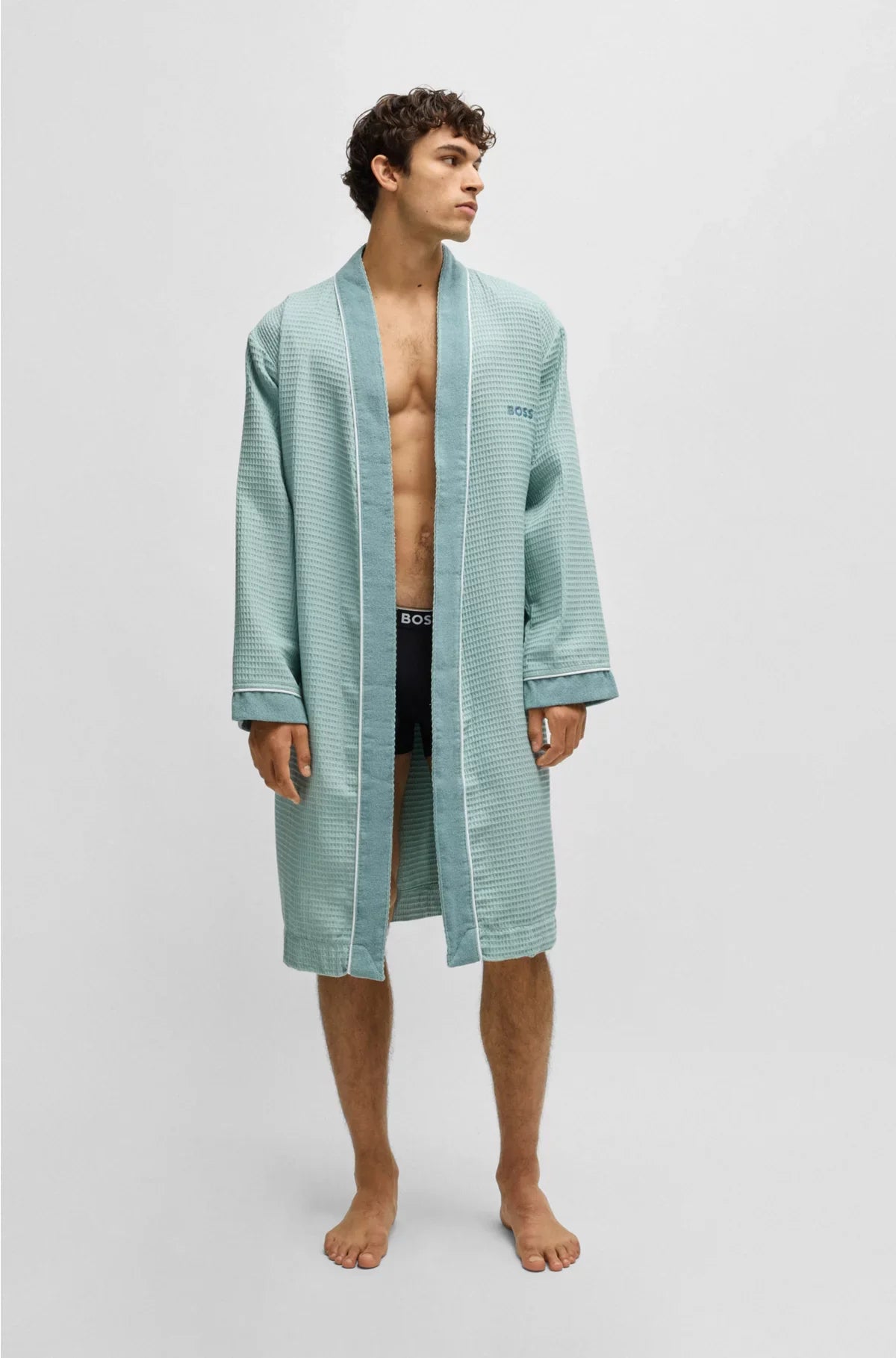 HONEYCOMB-COTTON DRESSING GOWN WITH TERRY CONTRASTS
