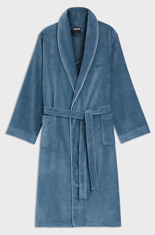 COTTON DRESSING GOWN WITH PIPING AND EMBROIDERED BRANDING