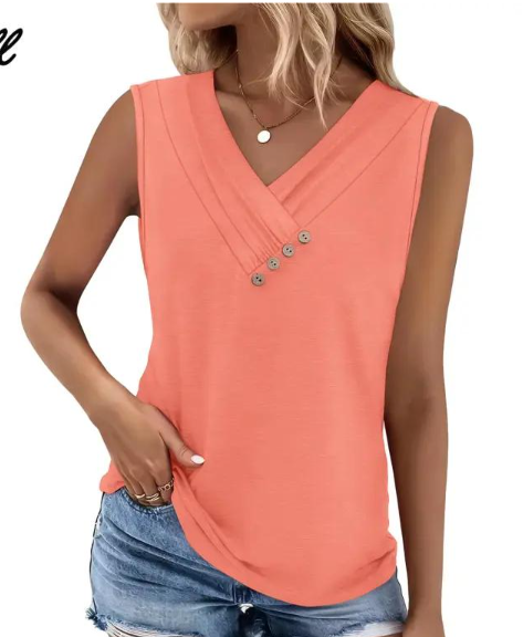 💐Camicia senza maniche da donna, scollo a V, vestibilità ampia, 2026