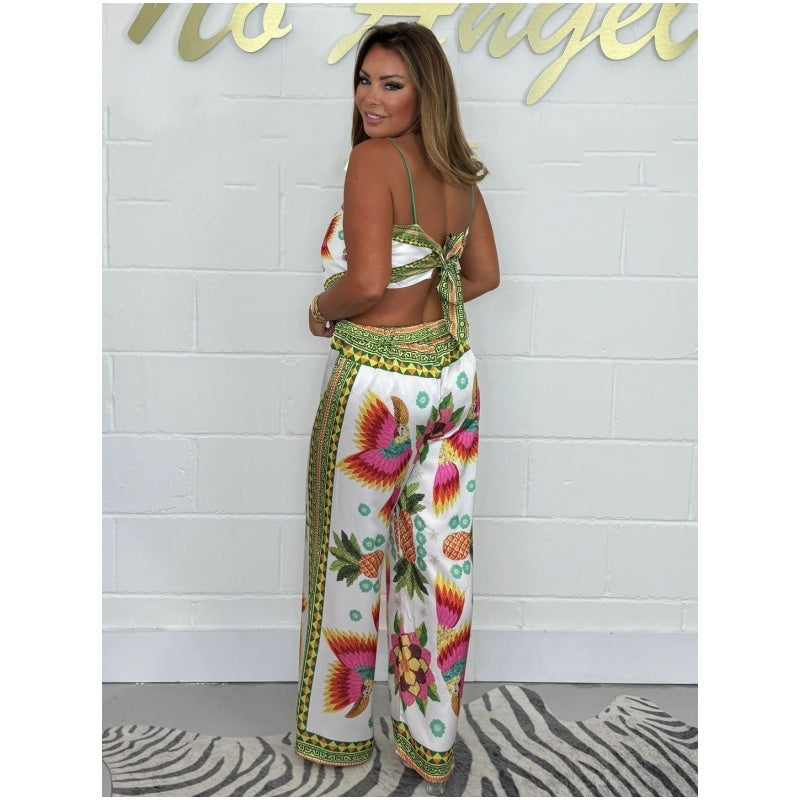 🔥Nuovi Arrivi SCONTO 60%⚡Oltre 50 MILA venduti!💝Top con Stampa a Bretelle Sottili e Pantaloni Larghi da Donna Completo 2 Pezzi