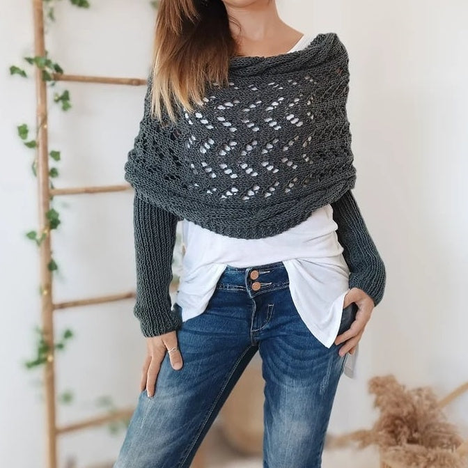 💥 Poncho scialle traforato a maglia da donna