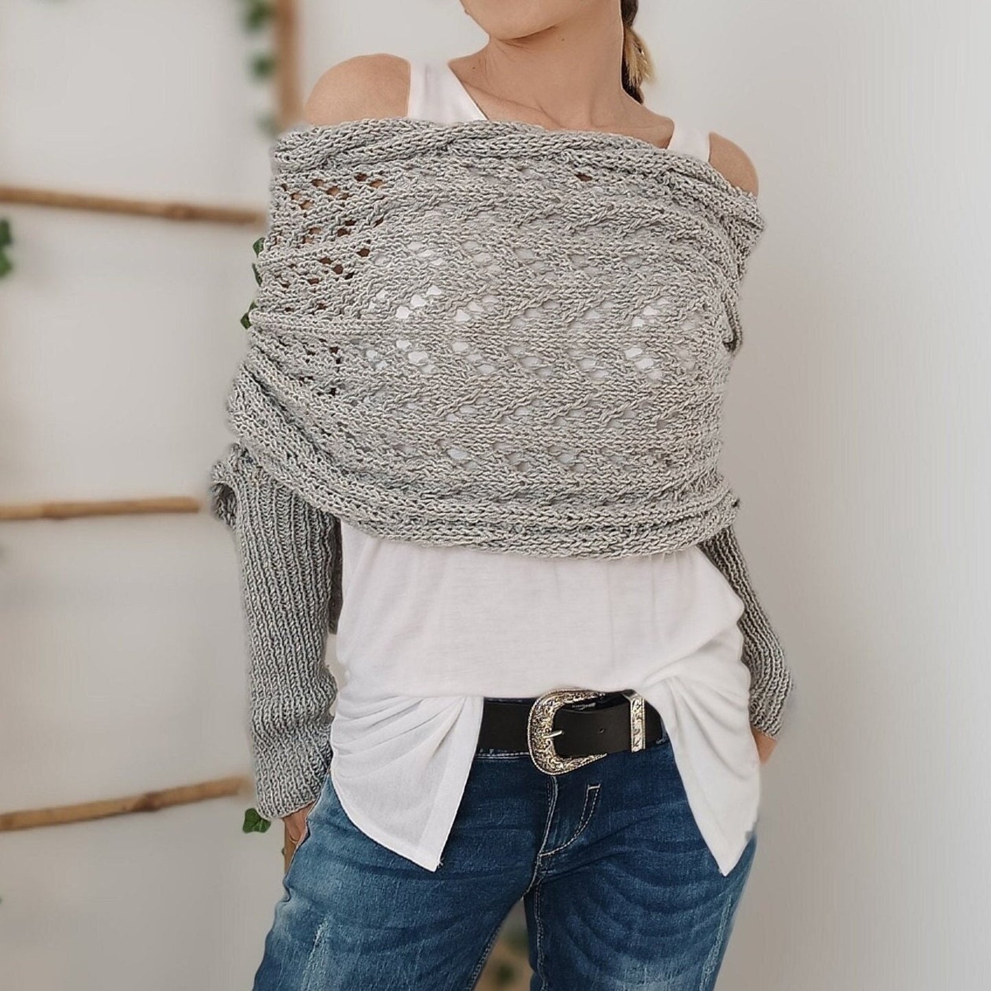 💥 Poncho scialle traforato a maglia da donna