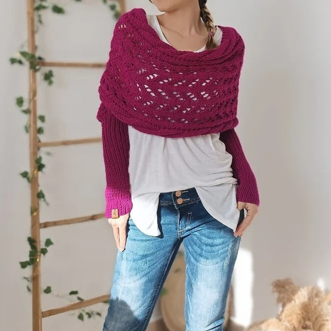 💥 Poncho scialle traforato a maglia da donna