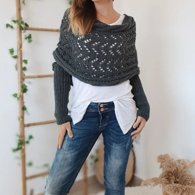 💥 Poncho scialle traforato a maglia da donna