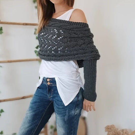 💥 Poncho scialle traforato a maglia da donna