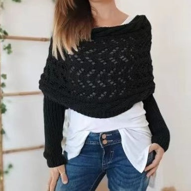 💥 Poncho scialle traforato a maglia da donna