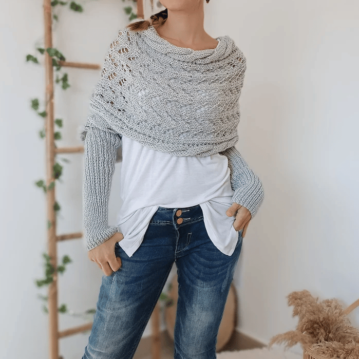 💥 Poncho scialle traforato a maglia da donna