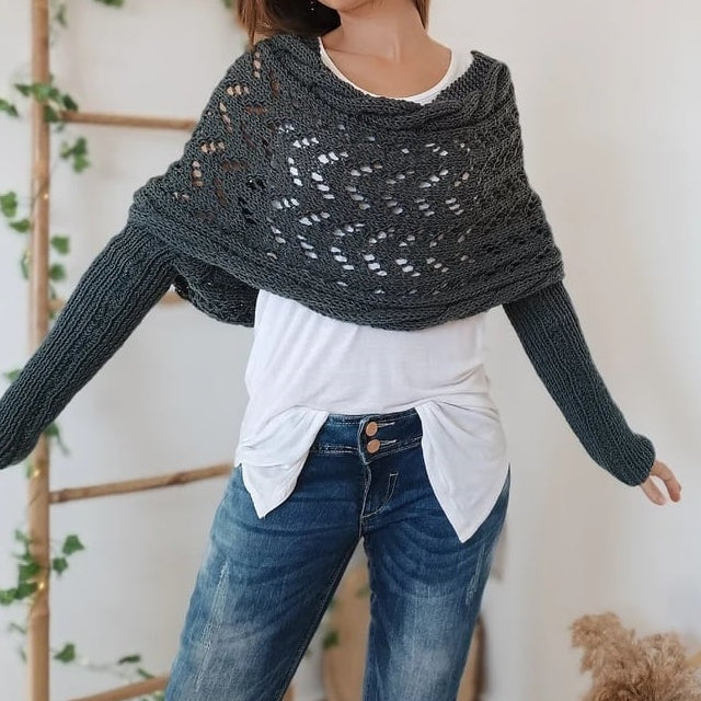 💥 Poncho scialle traforato a maglia da donna