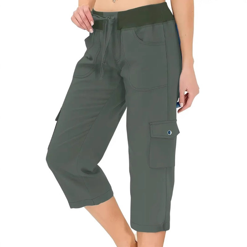 💎 57% OFF! 💎 Multi-Pocket Capri Cargo Pants – Quick-Dry, Water-Repellent & Adjustable Waist (Gray/Khaki/Green/Blue | S–XL) 🌿👖
