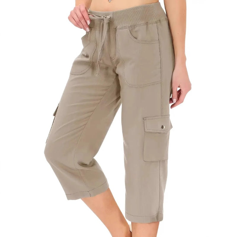 💎 57% OFF! 💎 Multi-Pocket Capri Cargo Pants – Quick-Dry, Water-Repellent & Adjustable Waist (Gray/Khaki/Green/Blue | S–XL) 🌿👖
