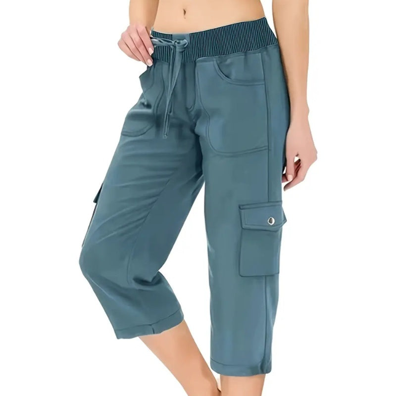 💎 57% OFF! 💎 Multi-Pocket Capri Cargo Pants – Quick-Dry, Water-Repellent & Adjustable Waist (Gray/Khaki/Green/Blue | S–XL) 🌿👖
