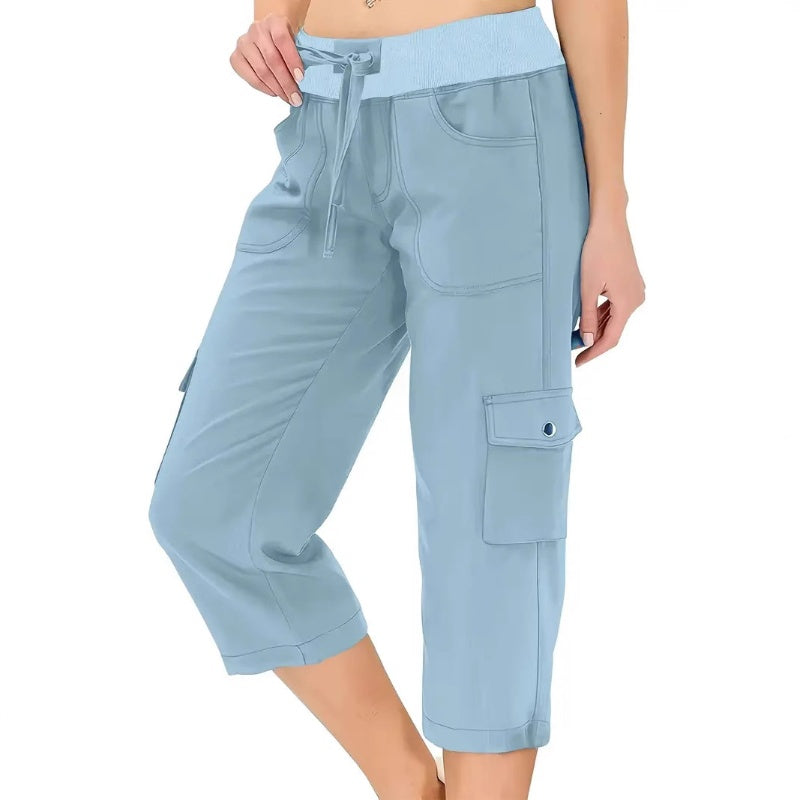 💎 57% OFF! 💎 Multi-Pocket Capri Cargo Pants – Quick-Dry, Water-Repellent & Adjustable Waist (Gray/Khaki/Green/Blue | S–XL) 🌿👖