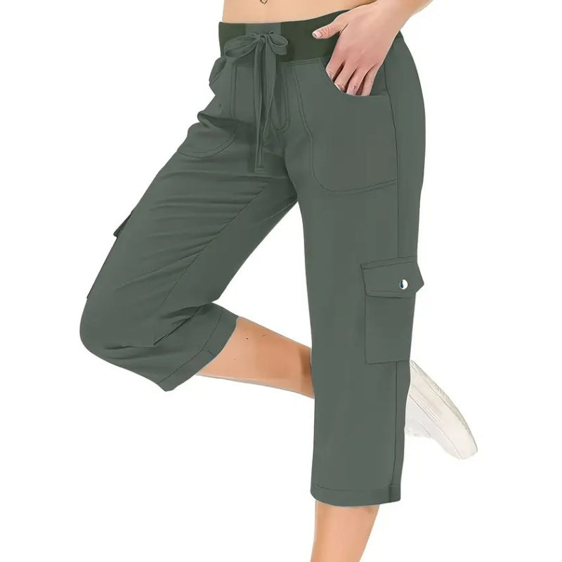 💎 57% OFF! 💎 Multi-Pocket Capri Cargo Pants – Quick-Dry, Water-Repellent & Adjustable Waist (Gray/Khaki/Green/Blue | S–XL) 🌿👖