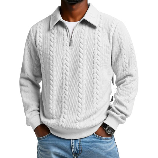 Maglione da uomo casual a mezza zip in maglia a trecce