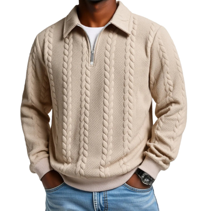 Maglione da uomo casual a mezza zip in maglia a trecce