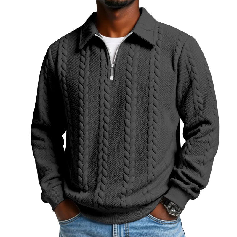 Maglione da uomo casual a mezza zip in maglia a trecce