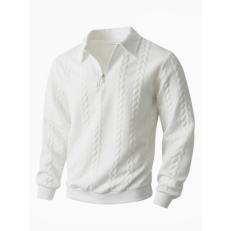 Maglione da uomo casual a mezza zip in maglia a trecce
