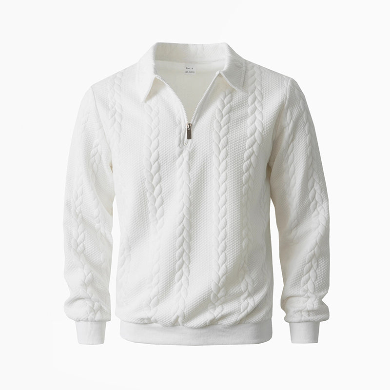 Maglione da uomo casual a mezza zip in maglia a trecce