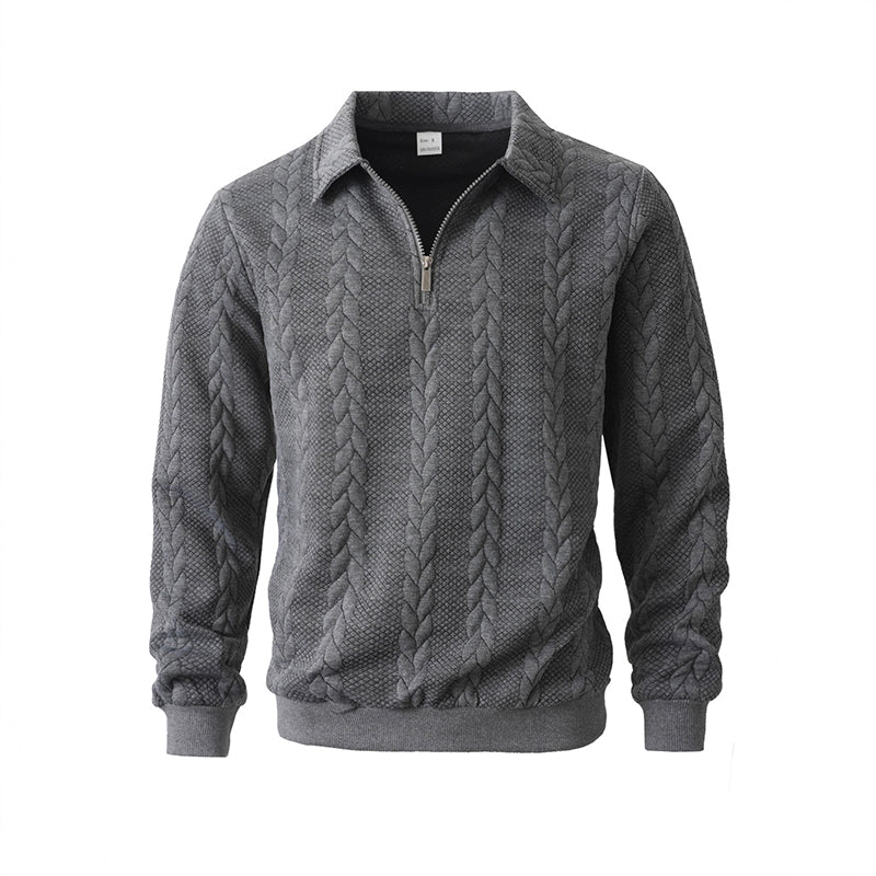 Maglione da uomo casual a mezza zip in maglia a trecce