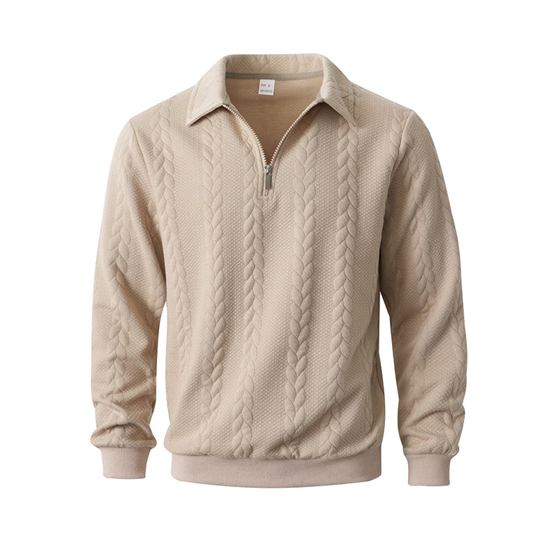 Maglione da uomo casual a mezza zip in maglia a trecce