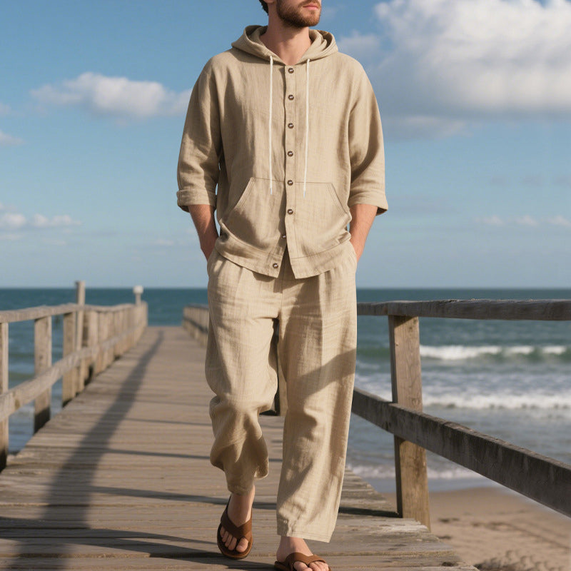 🎁2026 New Arrivals 50% OFF💥Men's Loose Hooded Long Sleeve Top & Wide-Leg Pants 2-Piece Set
