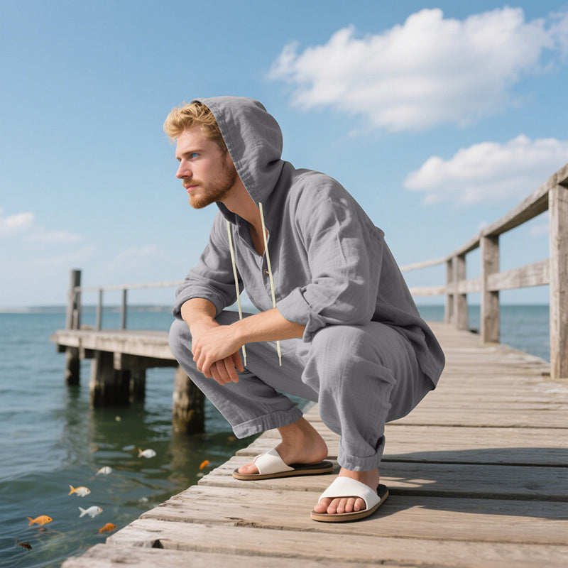 🎁2026 New Arrivals 50% OFF💥Men's Loose Hooded Long Sleeve Top & Wide-Leg Pants 2-Piece Set