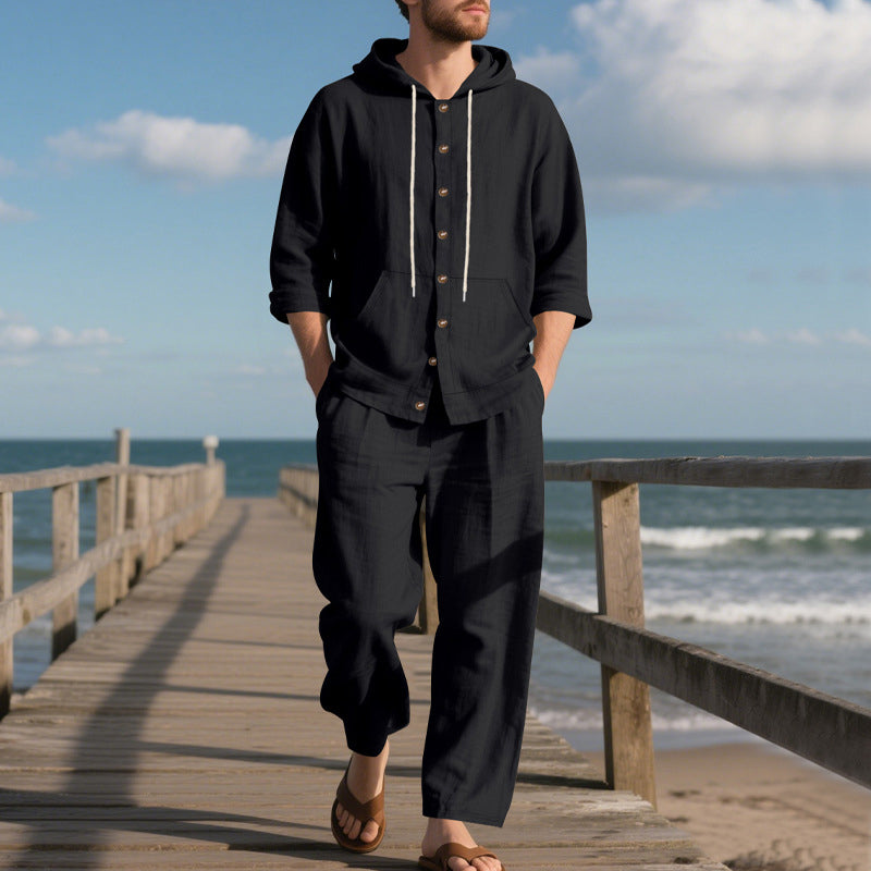 🎁2026 New Arrivals 50% OFF💥Men's Loose Hooded Long Sleeve Top & Wide-Leg Pants 2-Piece Set