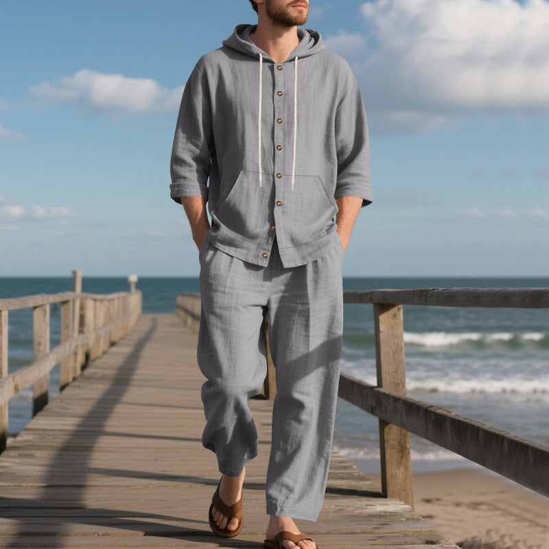 🎁2026 New Arrivals 50% OFF💥Men's Loose Hooded Long Sleeve Top & Wide-Leg Pants 2-Piece Set