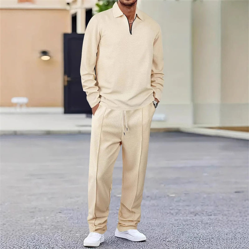 📢📢60%  OFF !! ⏰Men’s Waffle Knit Sweatshirt & Straight-Leg Pants Set