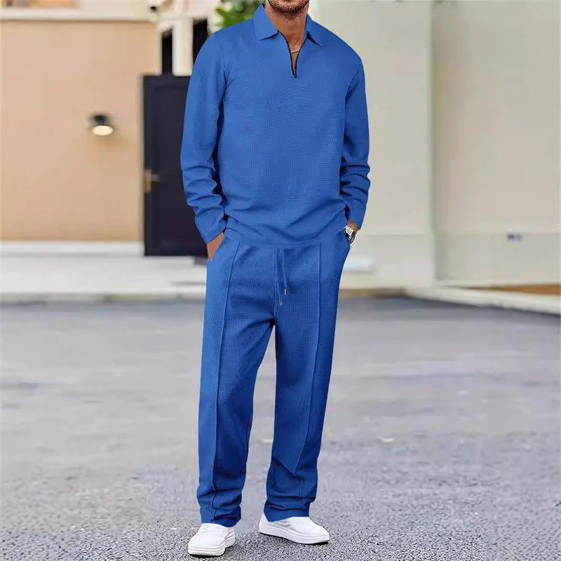 📢📢60%  OFF !! ⏰Men’s Waffle Knit Sweatshirt & Straight-Leg Pants Set