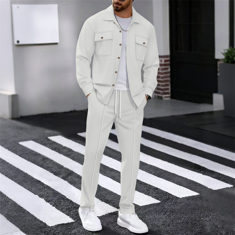 Men's Waffle Button-Down Jacket & Pants Set
