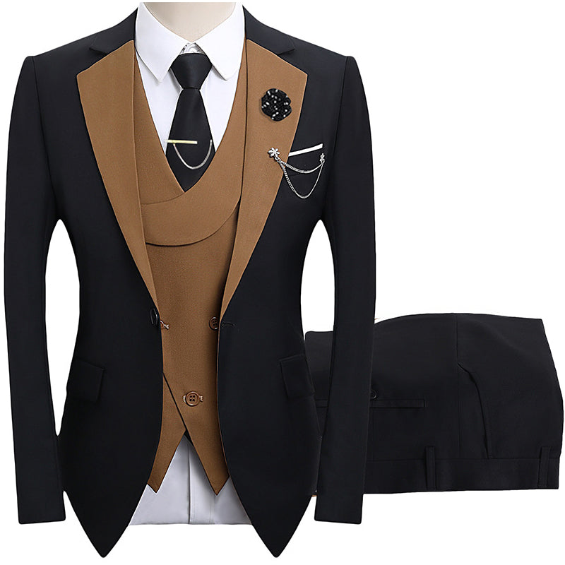 💎 50% OFF! 💎 Modern Contrast Color Wedding Suit – 3-Piece Slim-Fit Set in Bold Black & Light Blue (8 Colors!) 👔✨