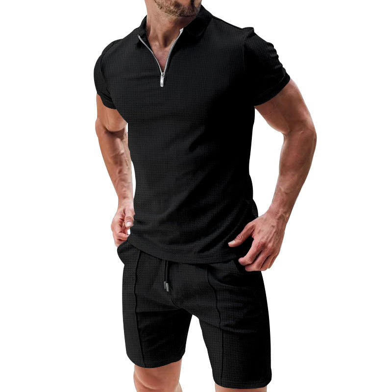 Summer Casual Zip-Neck Shirt & Shorts Set