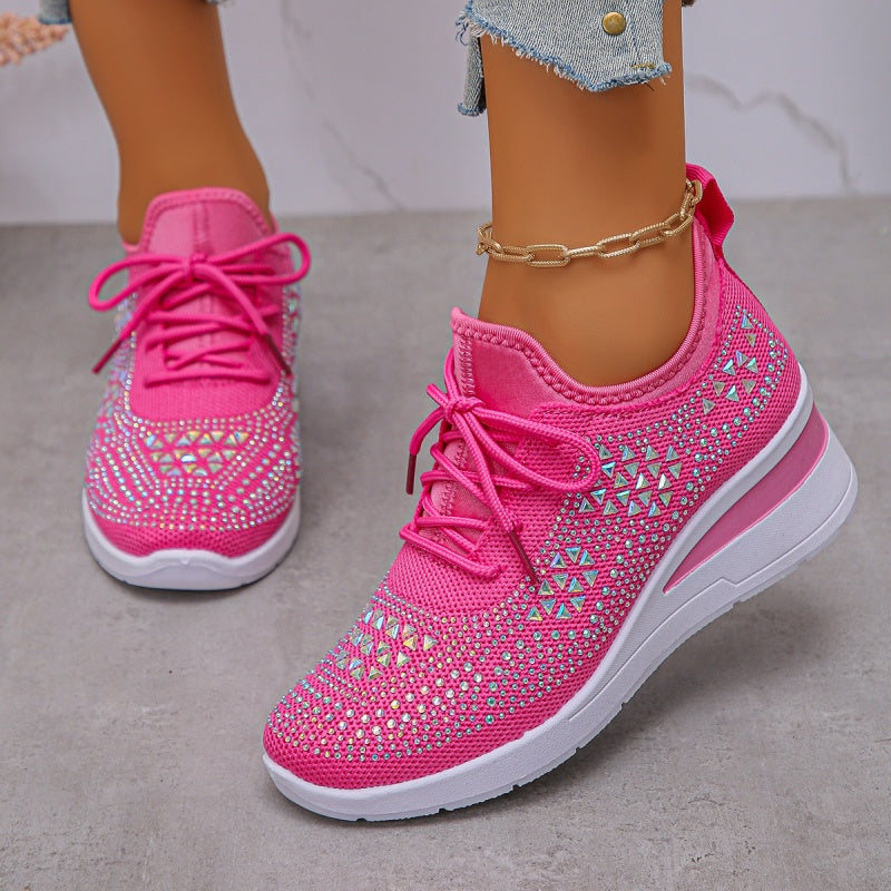 Sneakers in mesh traspirante con strass