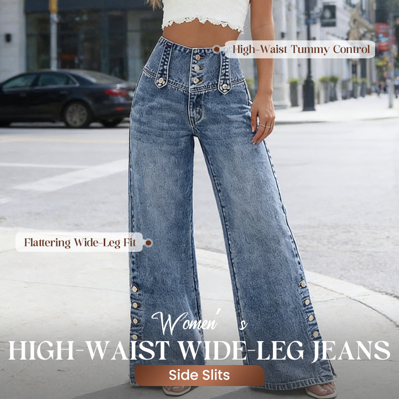 💐50% OFF ! Wide-Leg High-Waist Jeans – Trendy Side Slits & Effortless Style 👖✨【Flash Sale】