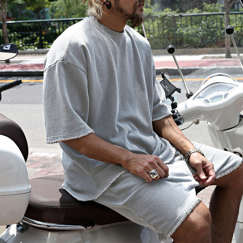 Men's Casual Solid Color Two-Piece Shorts Set