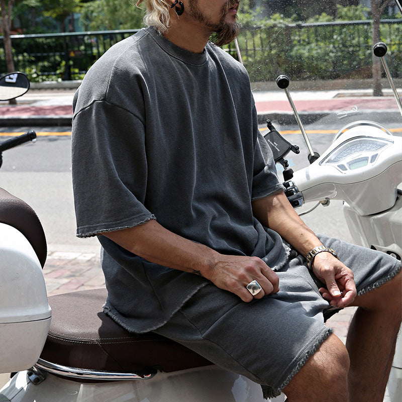 Men's Casual Solid Color Two-Piece Shorts Set