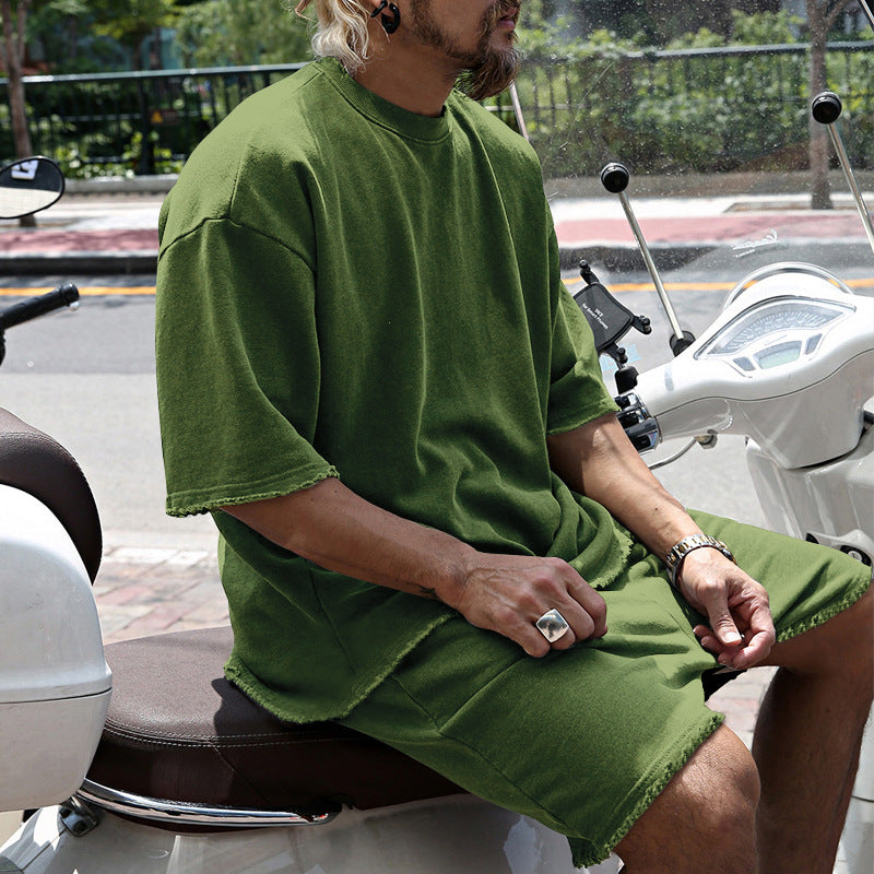 Men's Casual Solid Color Two-Piece Shorts Set