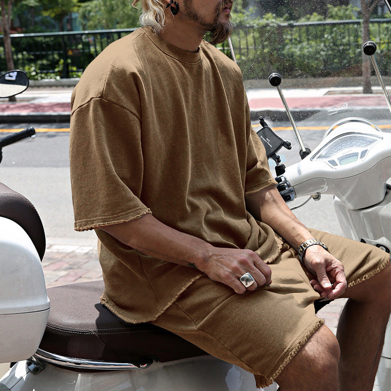 Men's Casual Solid Color Two-Piece Shorts Set