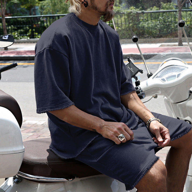 Men's Casual Solid Color Two-Piece Shorts Set