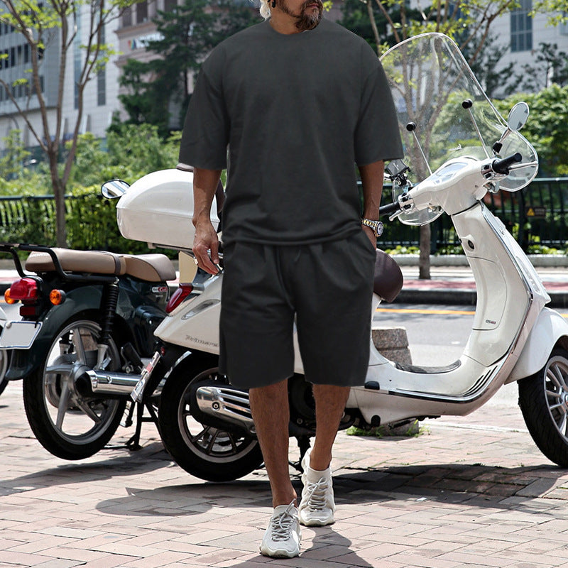 Men's Casual Solid Color Two-Piece Shorts Set