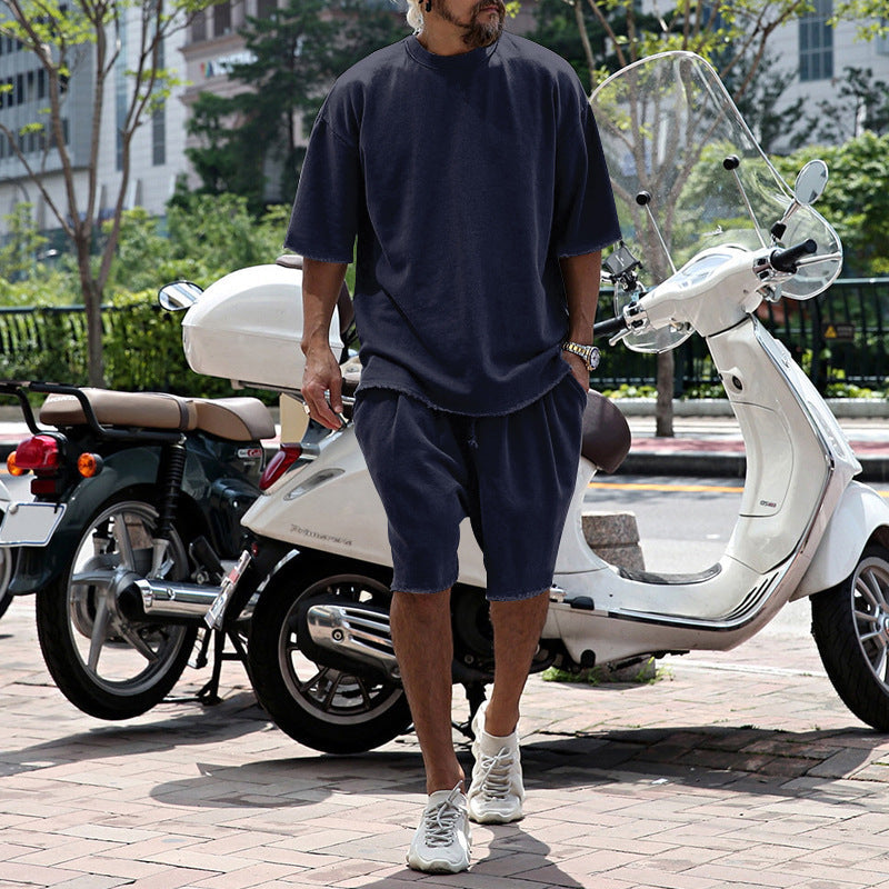 Men's Casual Solid Color Two-Piece Shorts Set