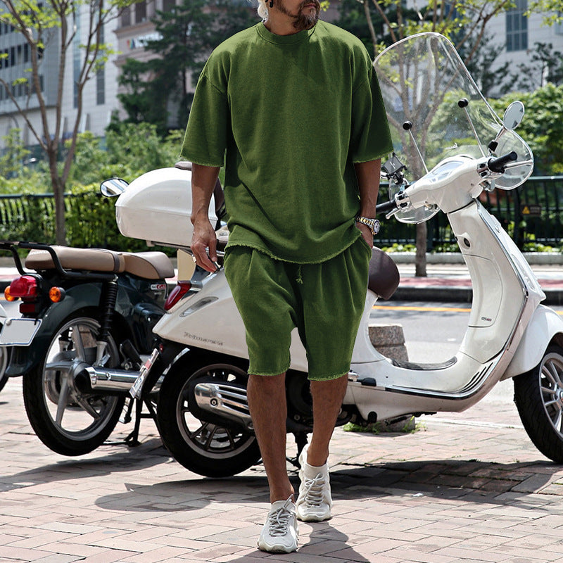 Men's Casual Solid Color Two-Piece Shorts Set