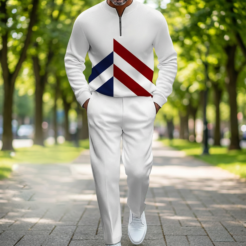 Men's Half-Zip Color Block Tracksuit Set