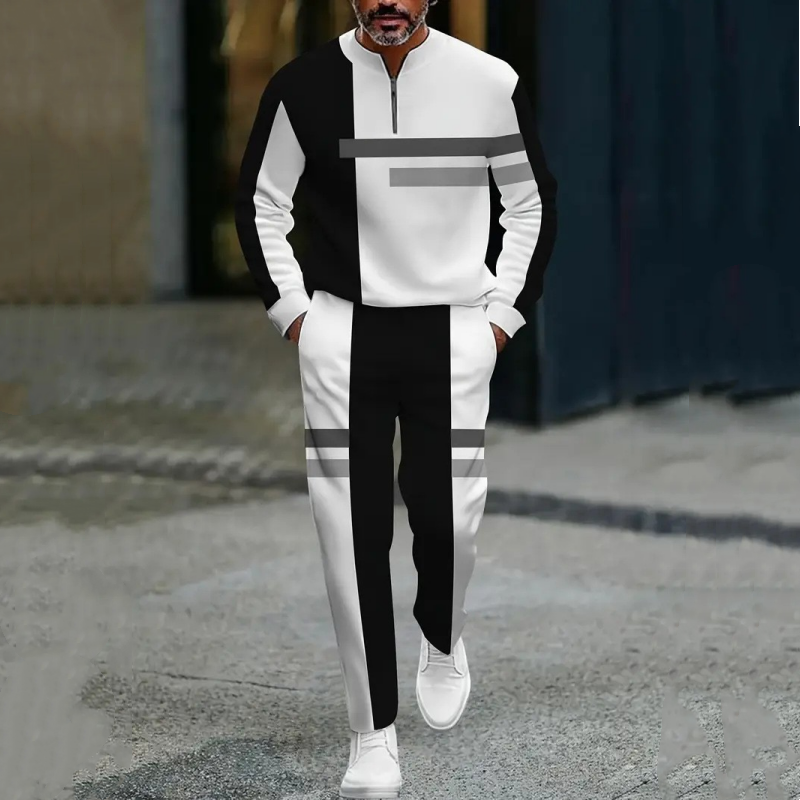 Men's Half-Zip Color Block Tracksuit Set