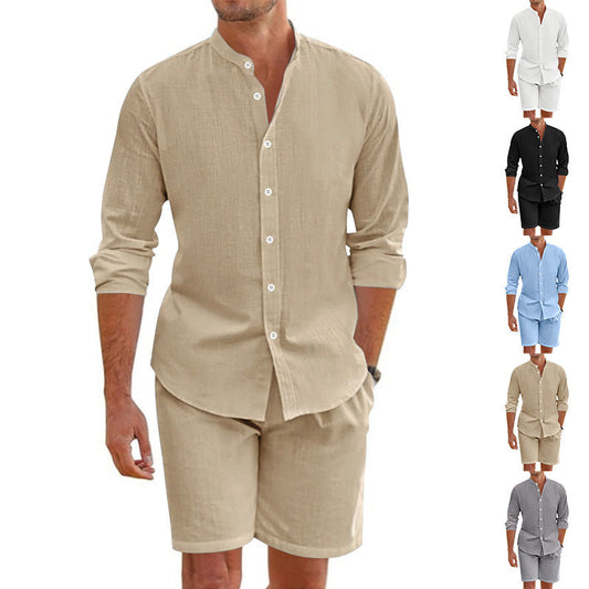 Set due pezzi top e pantaloncini casual da uomo in lino