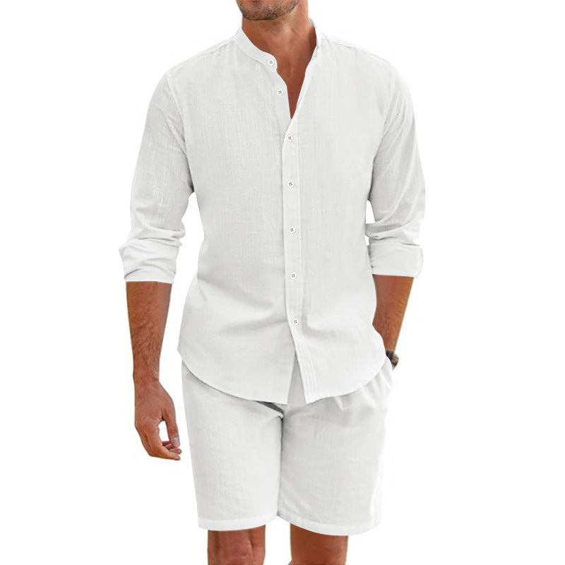 Set due pezzi top e pantaloncini casual da uomo in lino