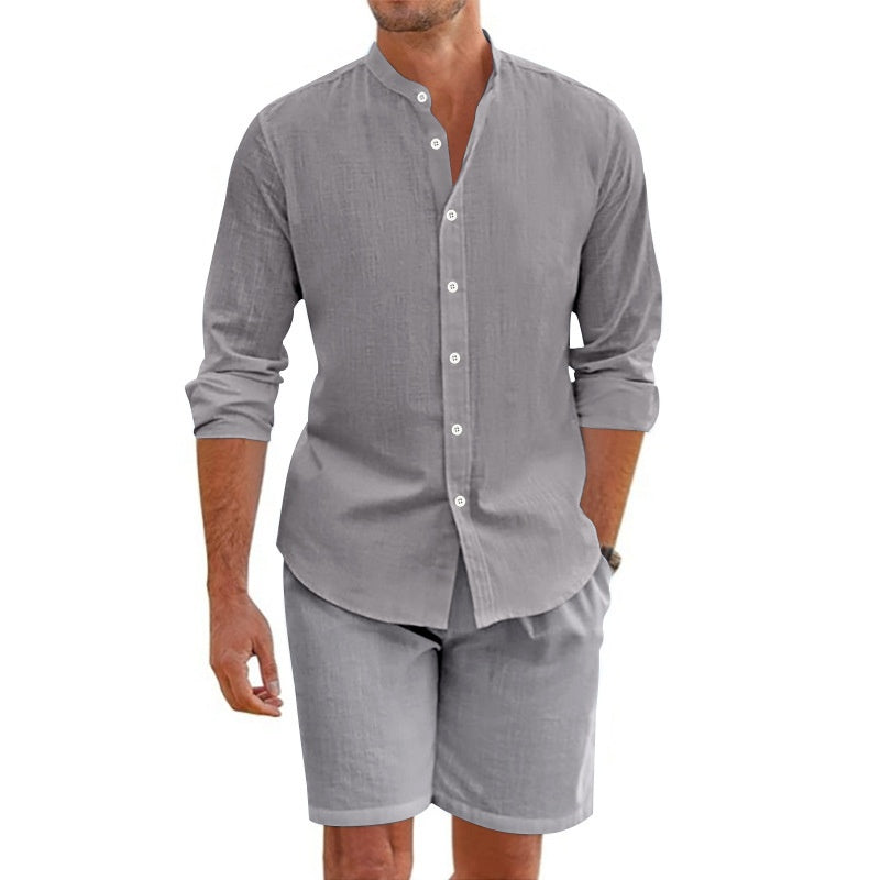 Set due pezzi top e pantaloncini casual da uomo in lino